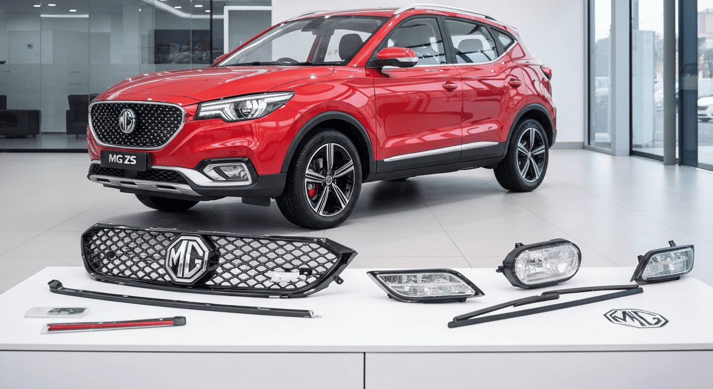 רכב MG אדום עם חלפים מקוריים בתצוגה